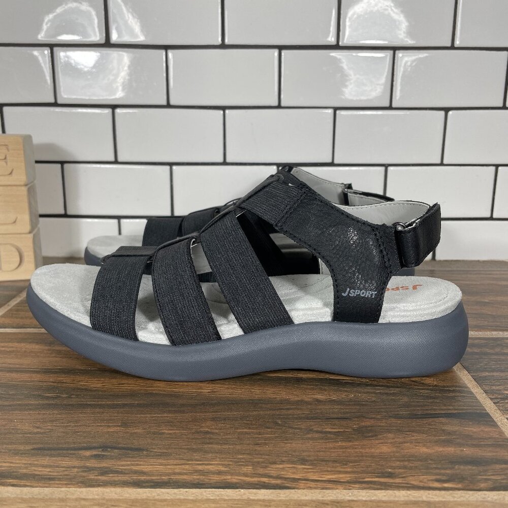 JSport Cara Shoes Womens Size 9 Black Open Toe Lightweight Strappy Wedge Sandals